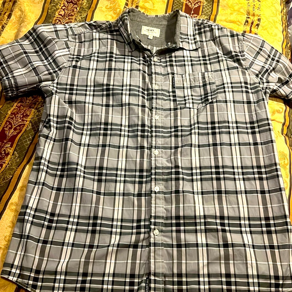 🔥MARC ECKO BUTTON DOWN S/S SHIRT FLANNEL GREY/BLACK